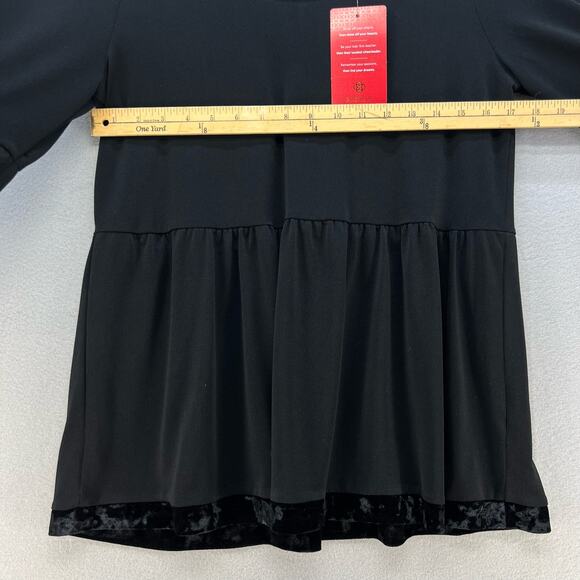 Allison Joy Top Women's M Black Baby Doll Velvet Trimmed Keyhole Collar Barbie - Picture 7 of 12